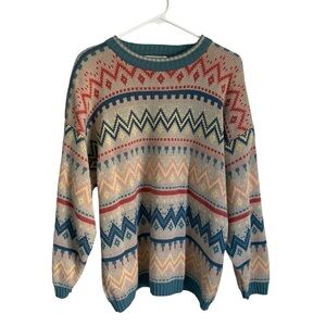 Vintage Margules Oversized Geometric Striped Thick Cozy Crew Neck Sweater